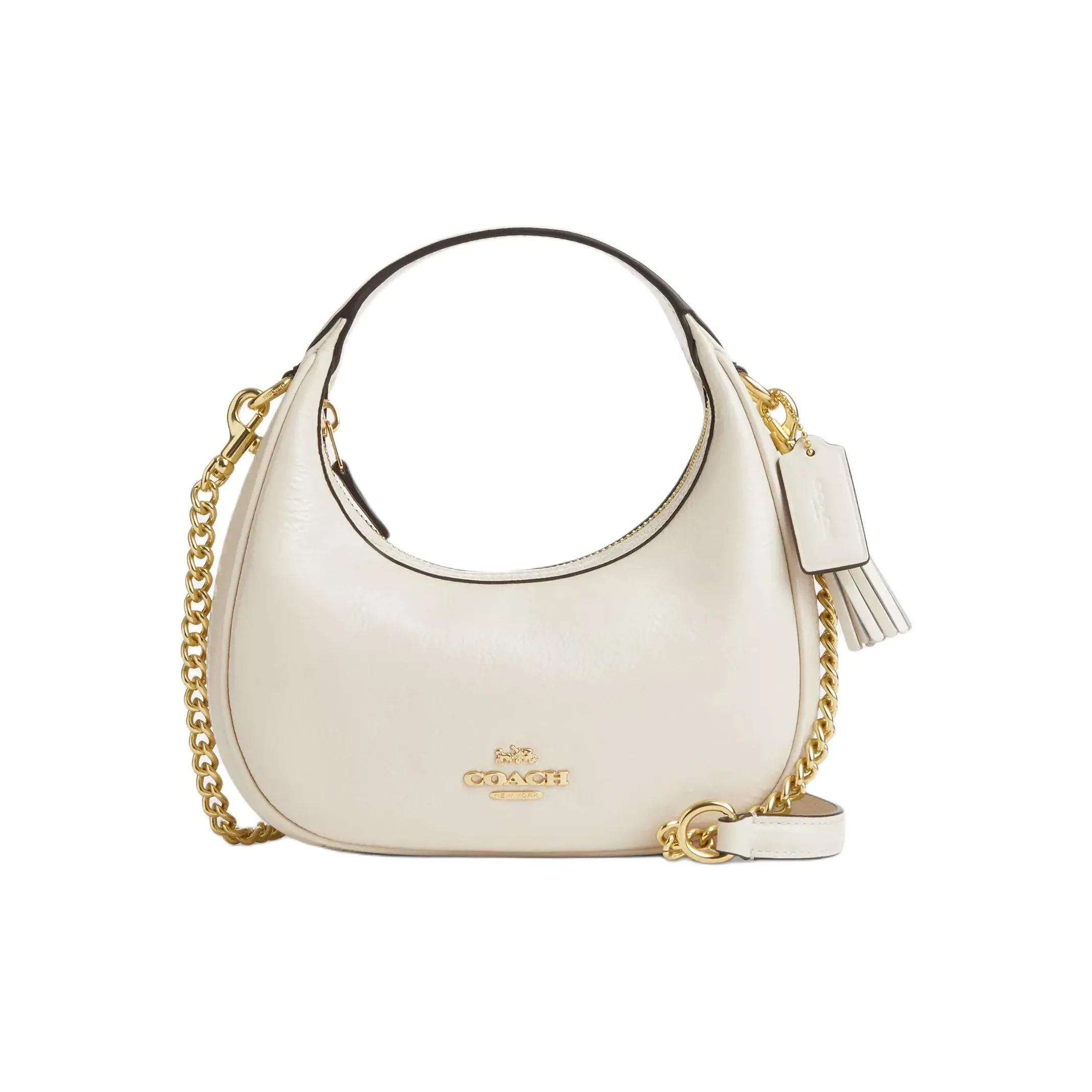 COACH CARMEN Patent Leather One Shoulder Handbag, Crossbody Bag Trumpets Women's Pearl White
