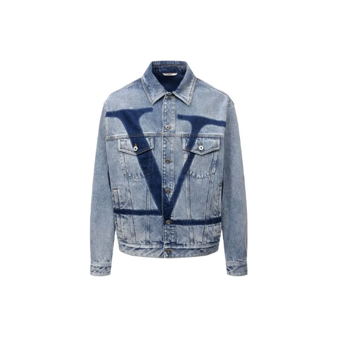 Valentino Garavani Mens Letter Logo Collared Denim Jackets Blue