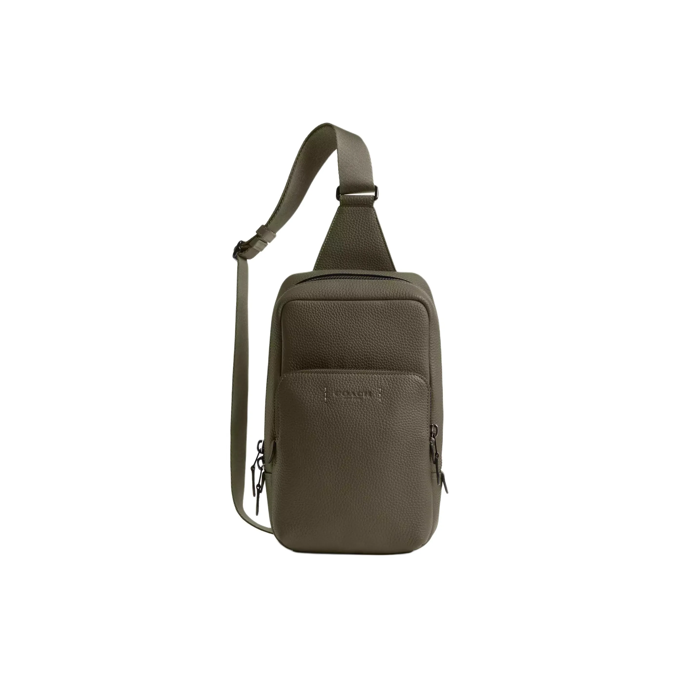 COACH Gotham Pebble Leather Sling Bag, Crossbody Bag Trumpets Men's Army Green