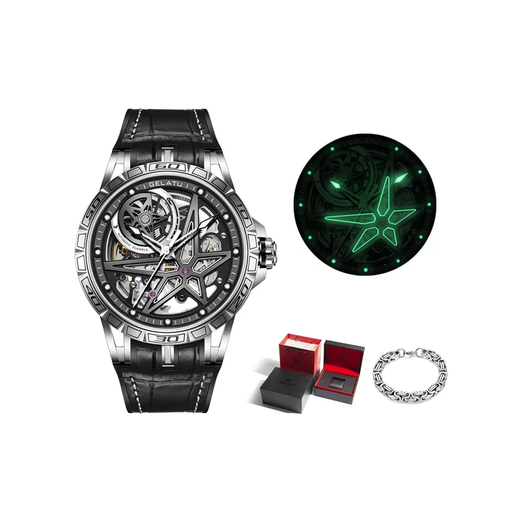 GELATU Automatic Mechanical Movement Silicone Strap Watch Men's Watches Black Dial