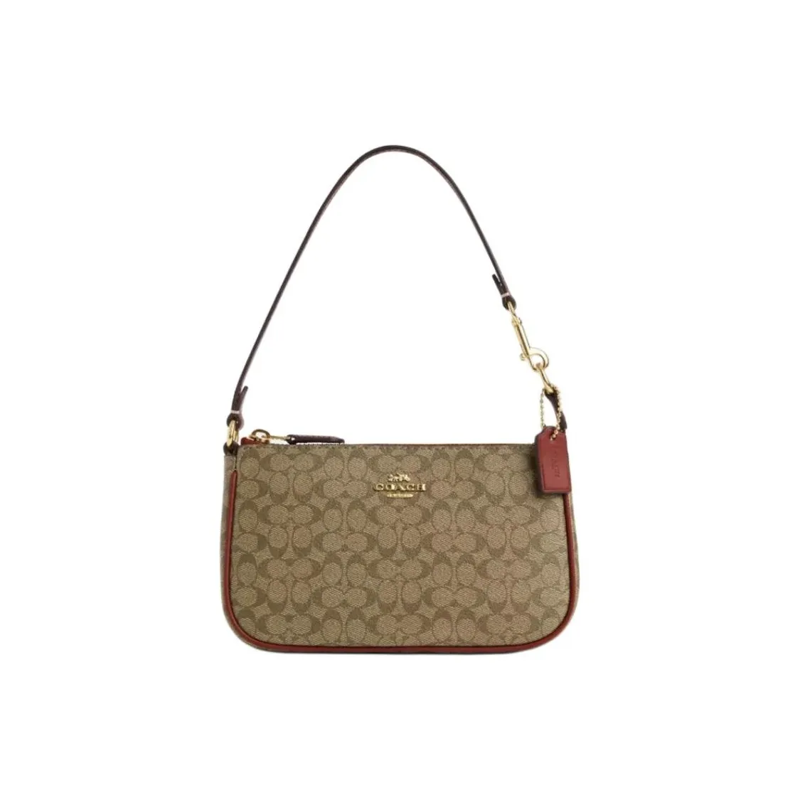 COACH Nolita Coated Canvas With Smooth Leather Wrist Bags Clutches Small Size Women's Khaki & Earth Tone Red