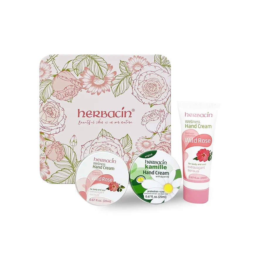 Herbacin Ромашка Радость Розовая коробка Подарочная сумка Рука Крем Комплект Увлажнение 20 мл * 3