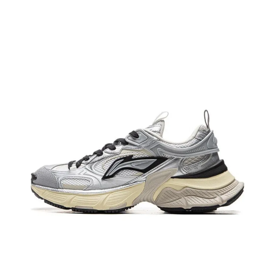 LiNing Star Cushioning Anti-Slip Wear-Resistant Breathable Height Increasing Low-Top Casual Shoes Men's Silver Black