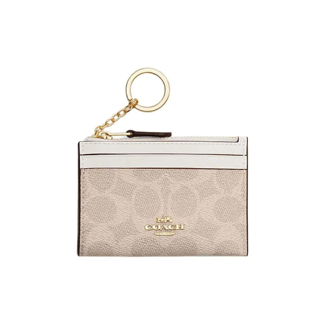 COACH Mini Id Skinny Artificial Leather Plastic Card Holder Mini Women's Sand Yellow & Chalk White