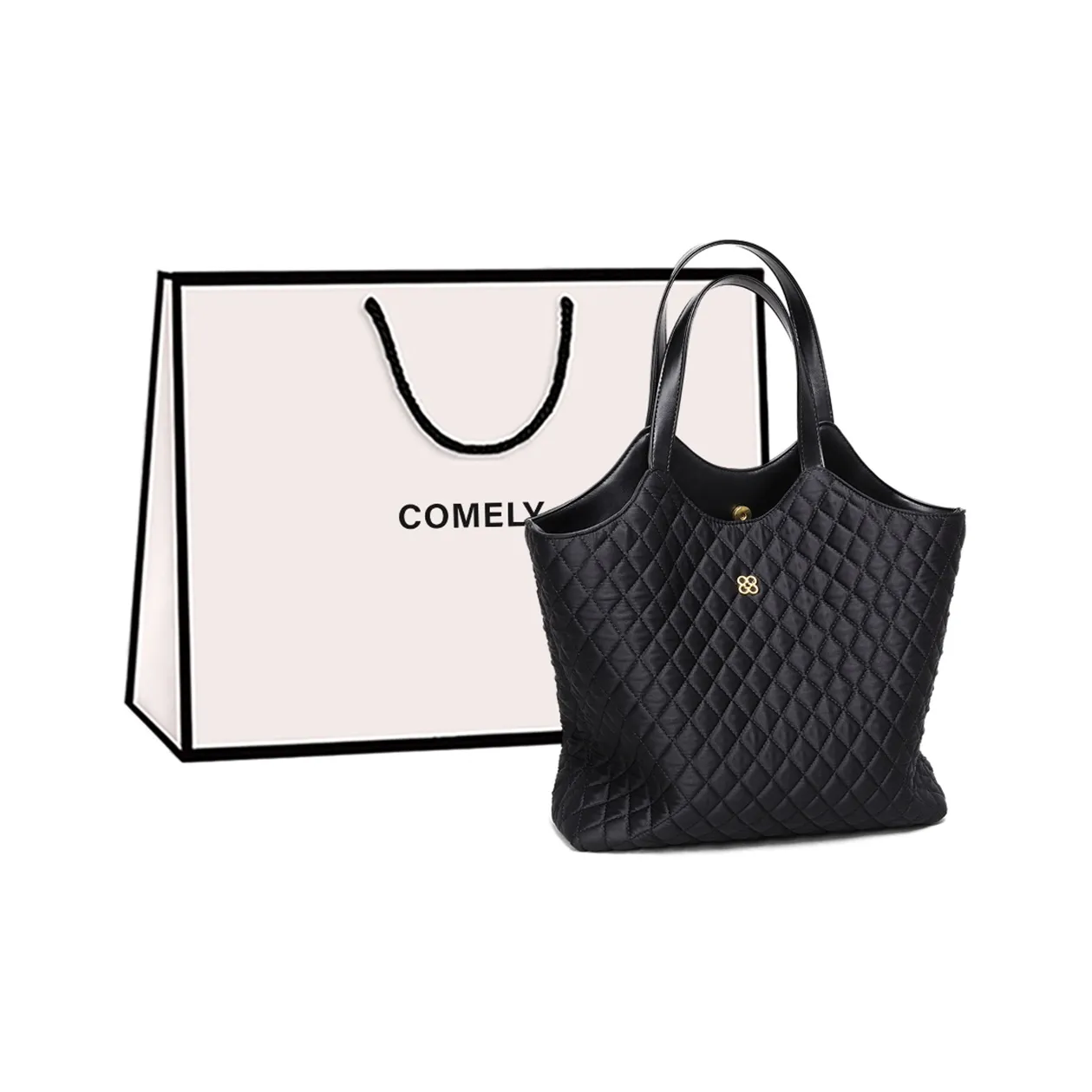 COMELY Сумка-тоут из ткани среднего размера женская черная