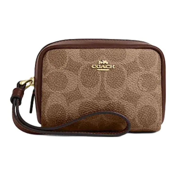 COACH Искусственная кожа с переработанной кожей клатч на запястье стандартный женский коричневый желтый и коричневый