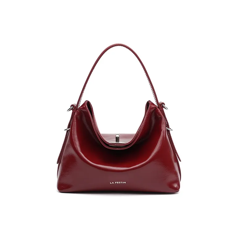 LA FESTIN Top Grain Cow Leather Shoulder Bag Regular Women's Raffia Red/Night Black