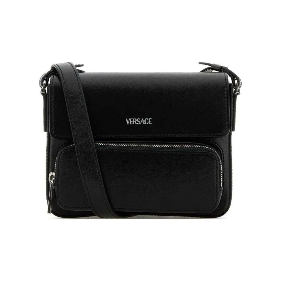 VERSACE Leather Messenger Bag