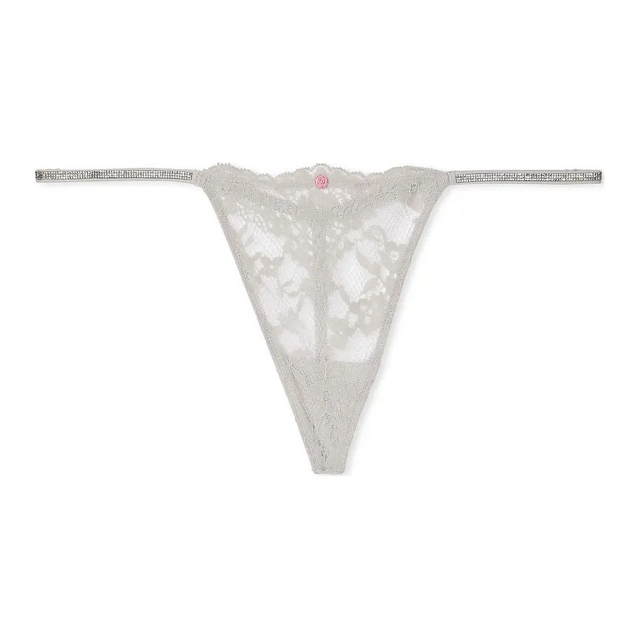Victoria's Secret Dream Angels Twinkle Strap Lace V String Panty / SP Underpants Women's 1 Pack Silver Pearls