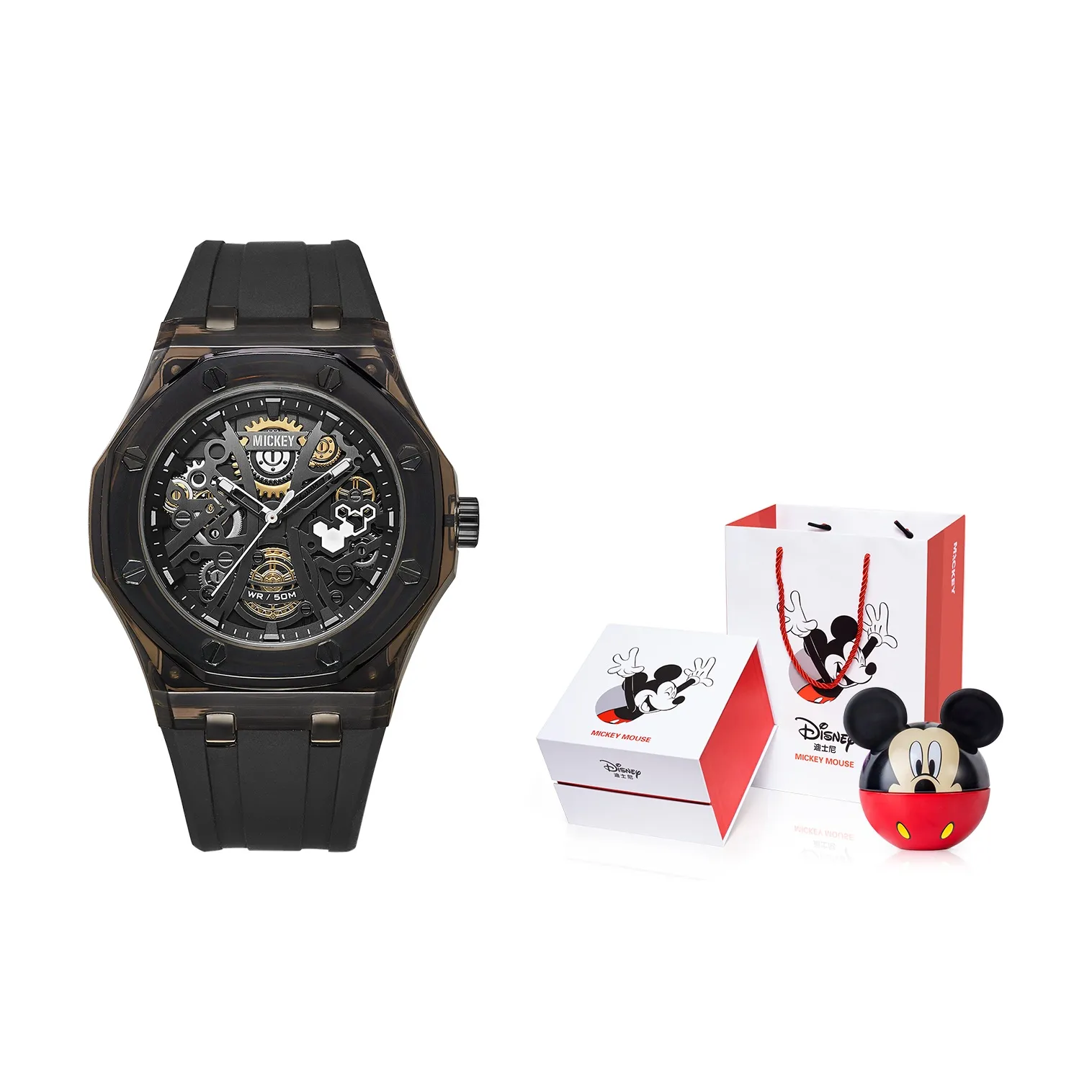 Disney Mickey Series Кварцевый механизм Силиконовый ремешок Часы Унисекс Черный циферблат