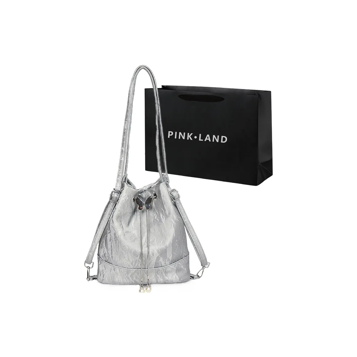 PINK·LAND ПУ (полиуретан) Рюкзак Стандартный Женский Зеленый Экрю Серебряный Черный