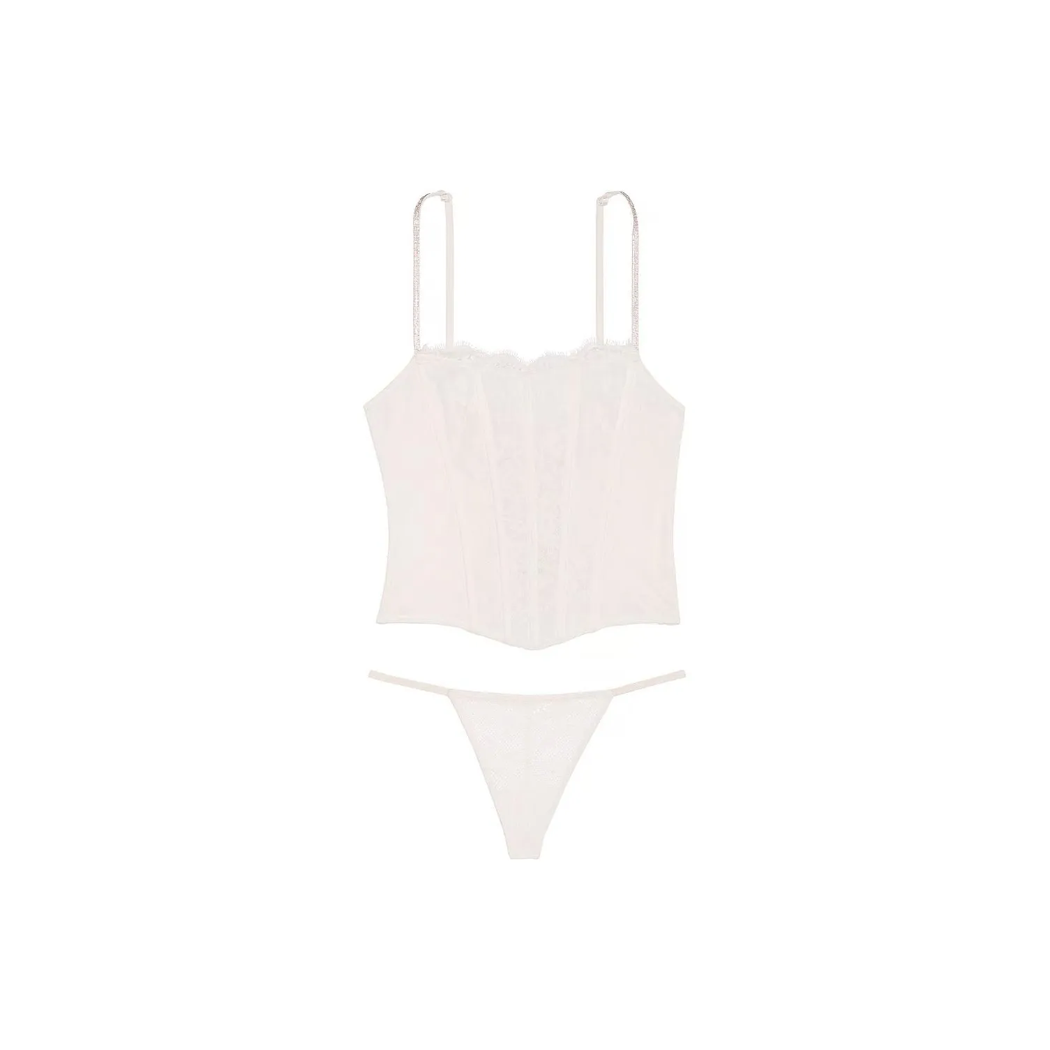 Victoria's Secret 24 Big Show Collection Very Sexy Twinkle Strap Lace Pajama Set Women's Coconut White