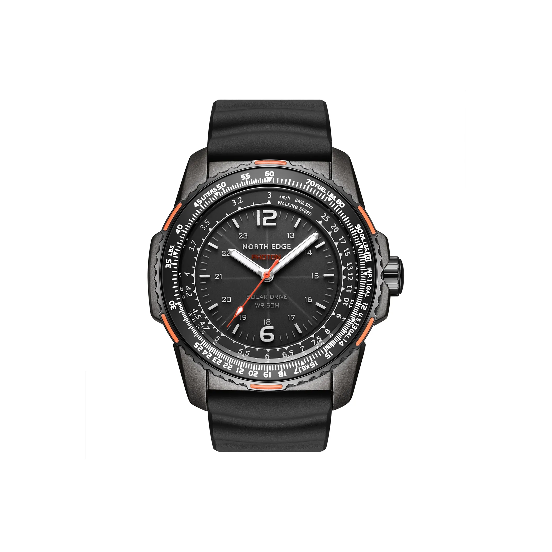 NORTH EDGE Солнечный Кварцевый Механизм Часы Мужские Черный Циферблат