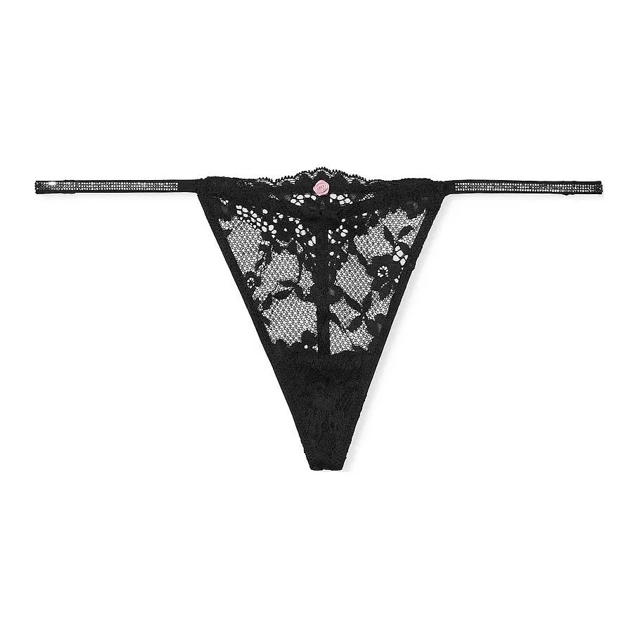 Victoria's Secret Dream Angels Twinkle Strap Lace V String Panty / Black Underpants Women's 1 Pack Black