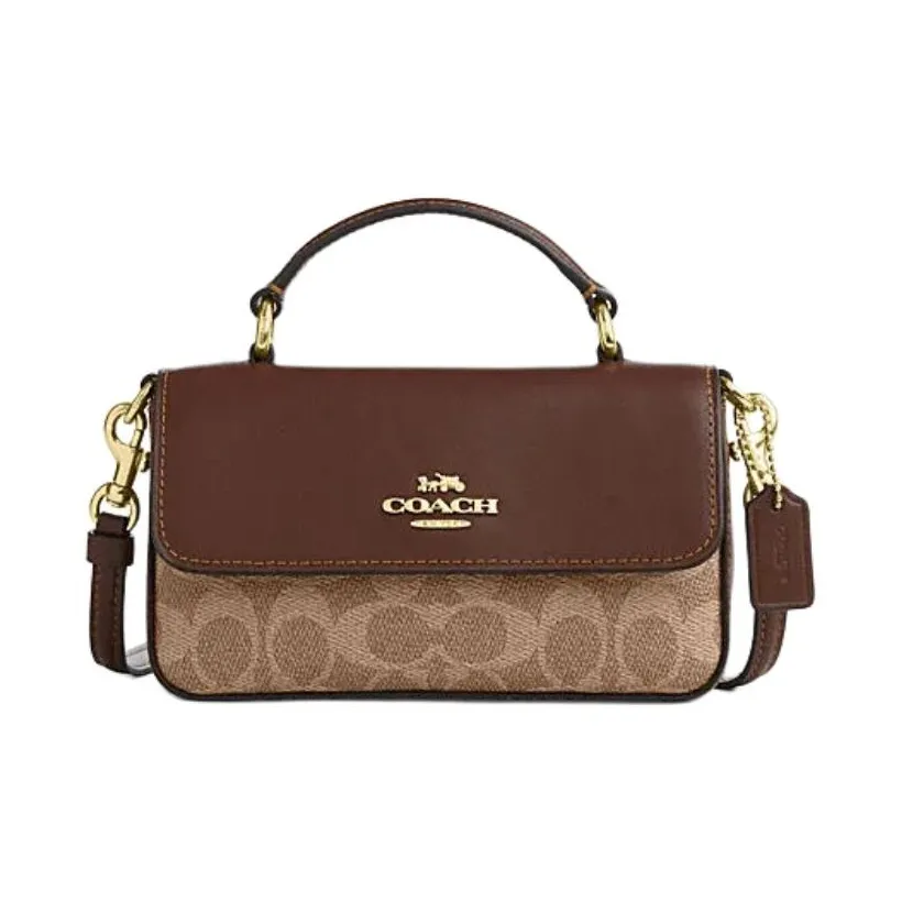 COACH Josie Искусственная кожа с коровьей кожей Сумка через плечо Мини Женская Коричнево-желтый и Коричневый