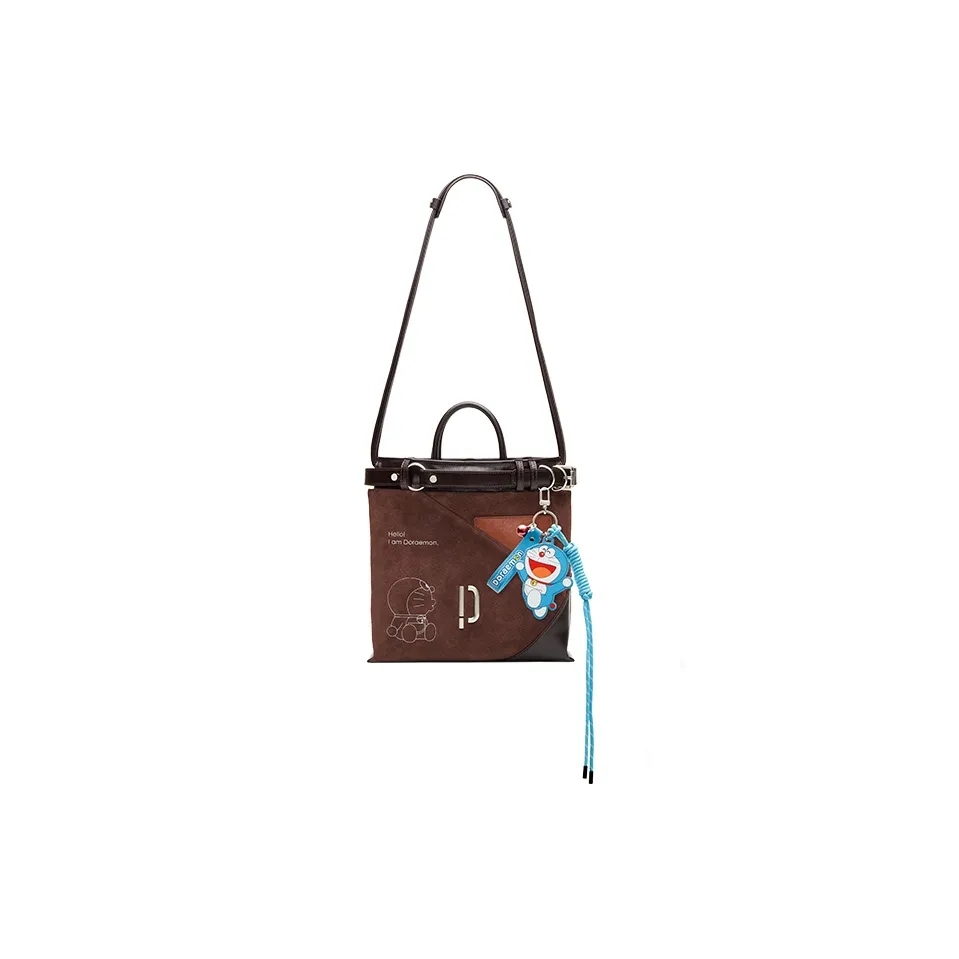 PECO 973 Sailor Bag Doraemon Cow Leather Crossbody Bags Shoulder Bags Handbags Medium Size Unisex Coffee