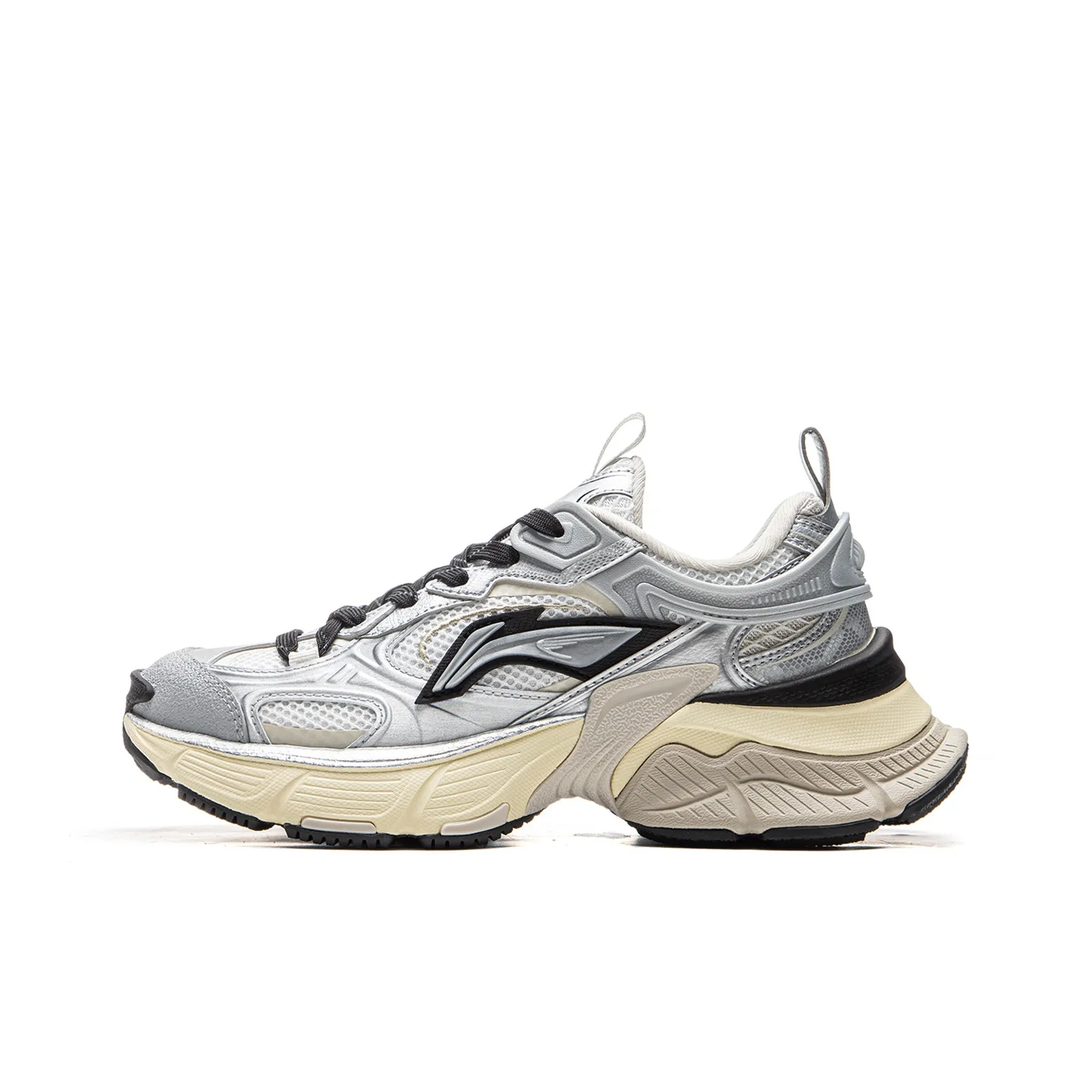 LiNing Star Shock Absorbers Slip Resistant, Abrasion Resistant, Breathable Low Top Chunky Sneakers Women's Silver White