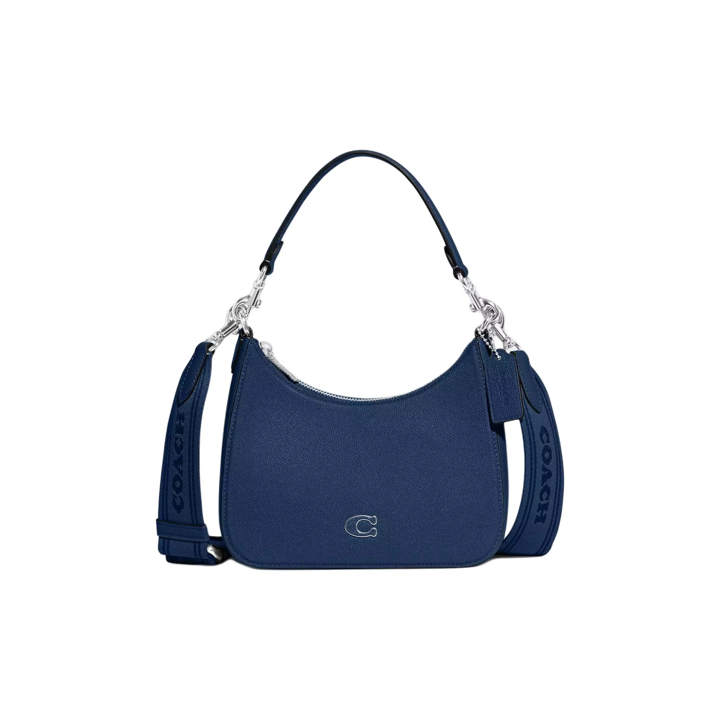 COACH Hobo Cross Grain Leather Handbag, Shoulder Bag, Crossbody Bag Medium Size Unisex Dark Blue