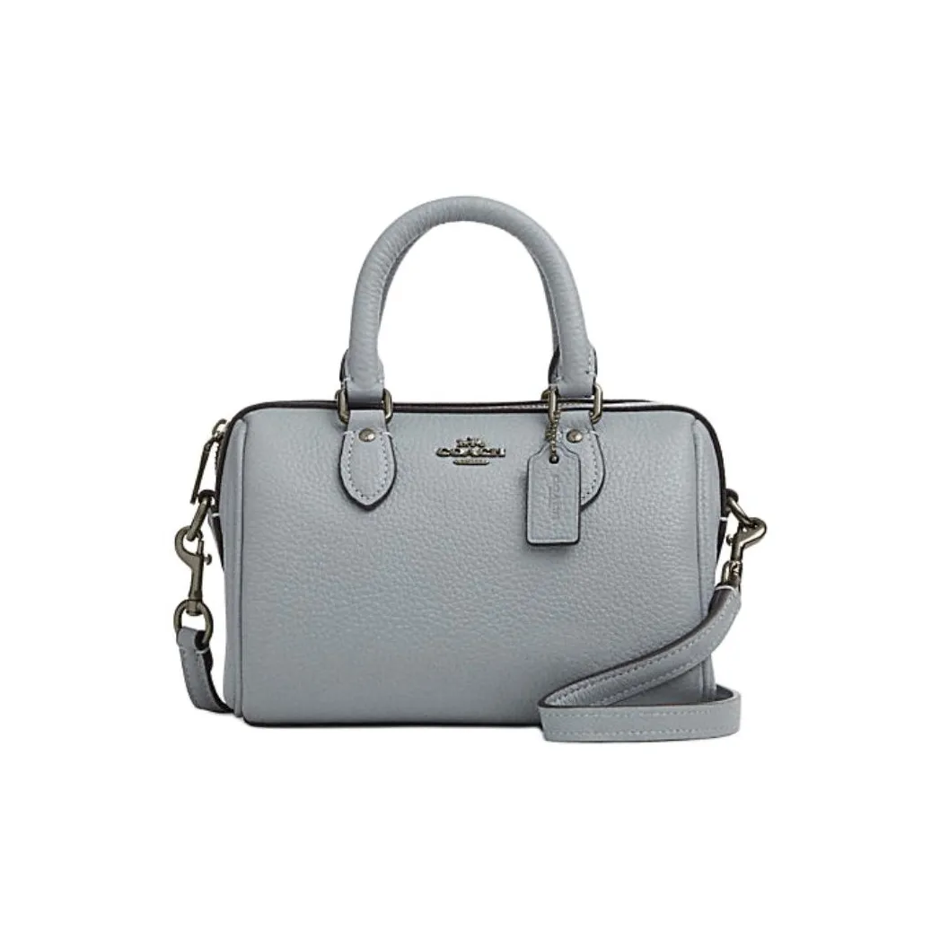 COACH Rowan Cow Leather Shoulder Bag, Crossbody Bag, Handbag Mini Women's Gray Blue