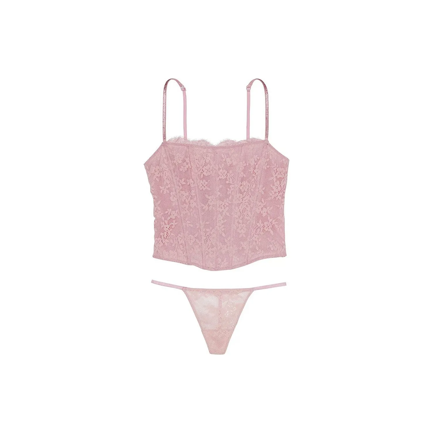 Victoria's Secret Very Sexy Twinkle Strap Lace Corset Set /CR Pajama Set Women's Pink Rose