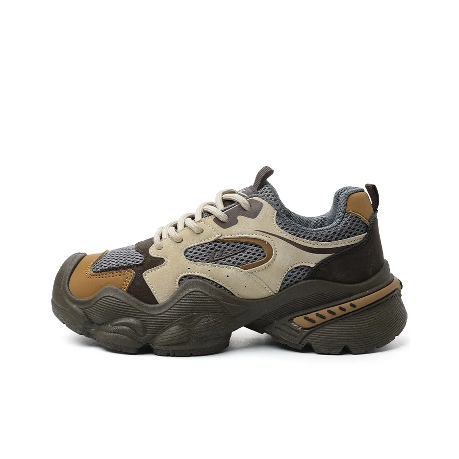 Warrior Lightweight Anti Slip Low Top Chunky Sneakers Women's Khaki Gray Brown