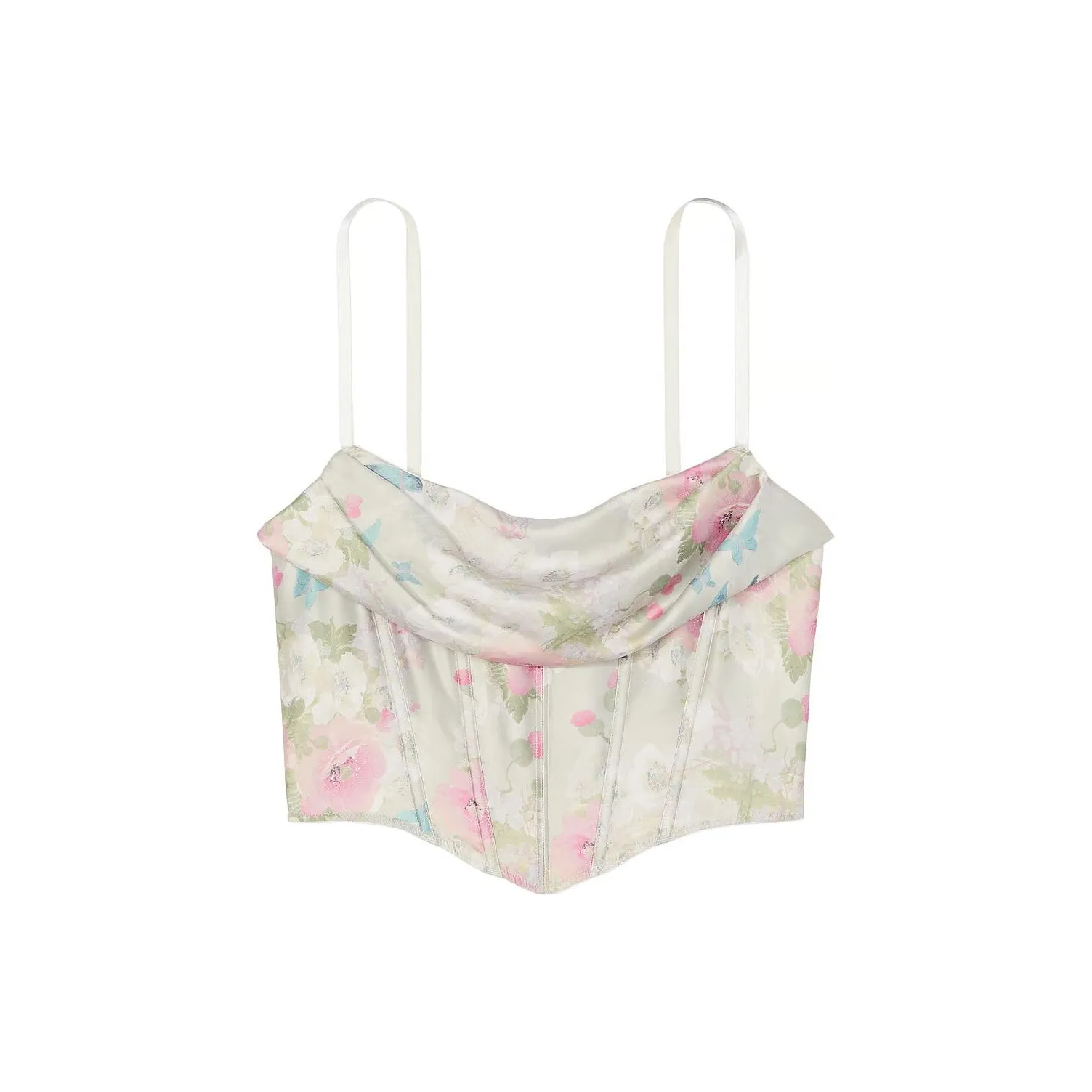 Victoria's Secret Very Sexy Satin Draped Corset Top Delicate Garden Strappy Top Women's Refined Garden Silver Pearl Виктория Секрет Вери Сексуальный Сатиновый Драпированный Корсет Топ Деликатный Сад Поясной Топ Женский Утонченный Сад Серебряный Жемчужный