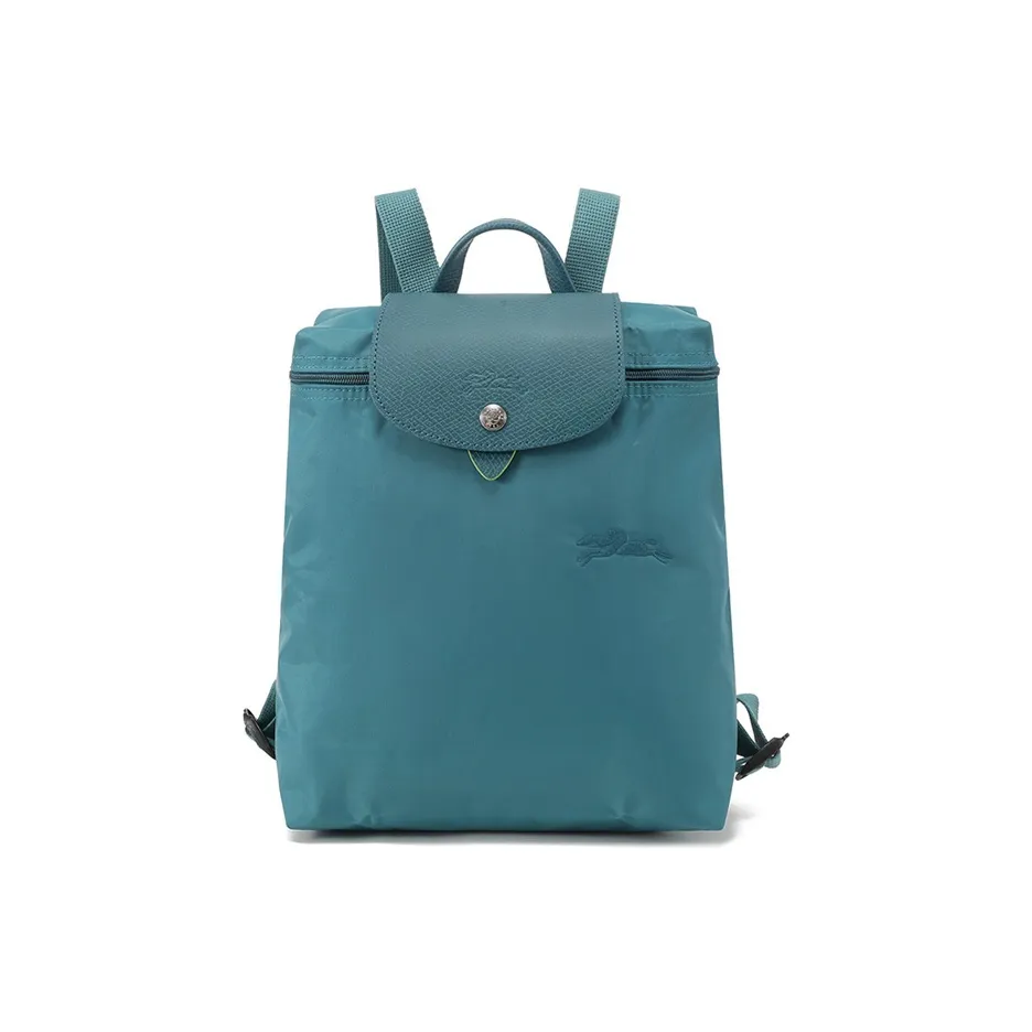LONGCHAMP Le Pliage Green Переработанный Холст Рюкзак Средний Женский Павлиний Синий