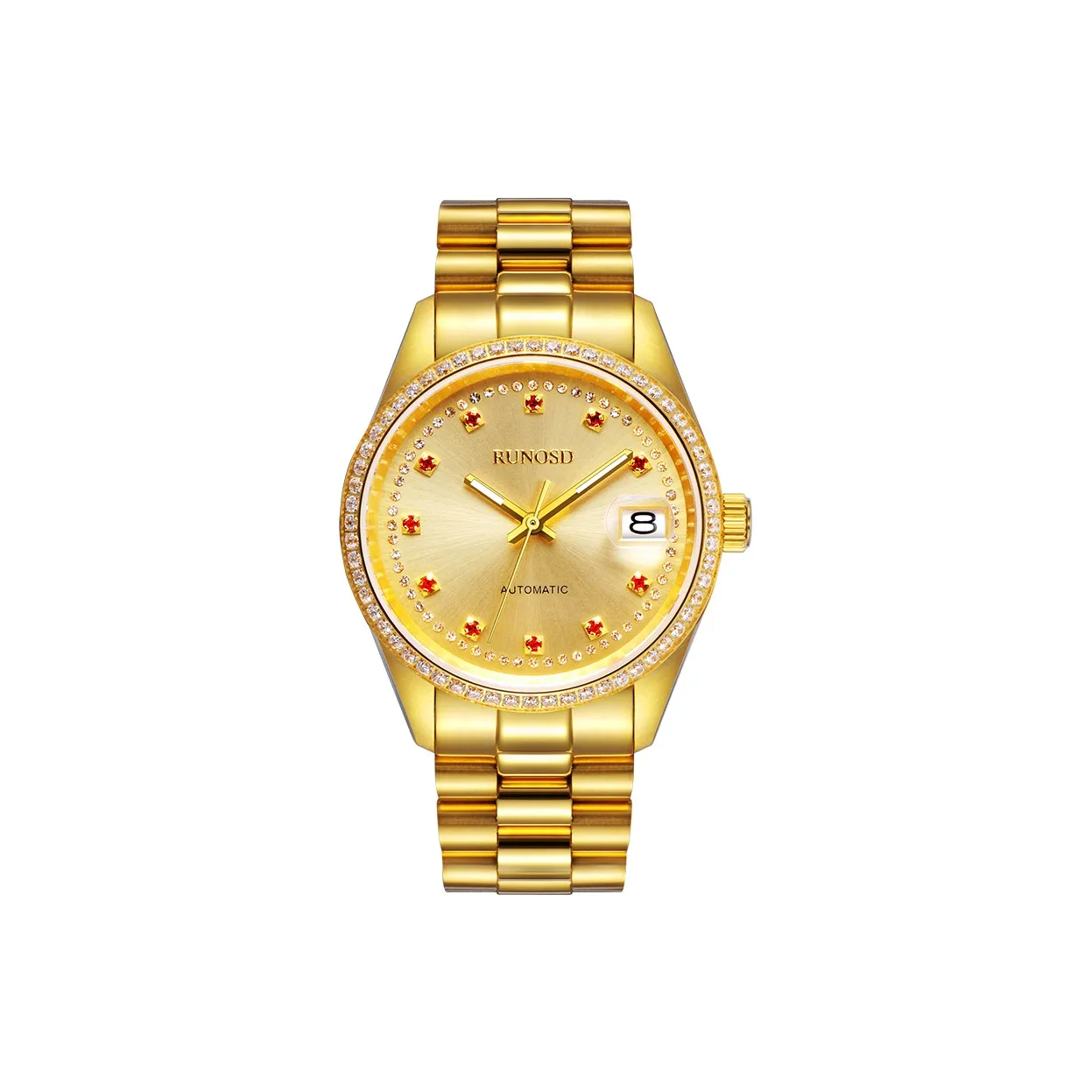 RUNOSD Automatic Mechanical Movement Gold-Plated Strap Watch Men's Watches Gold Dial