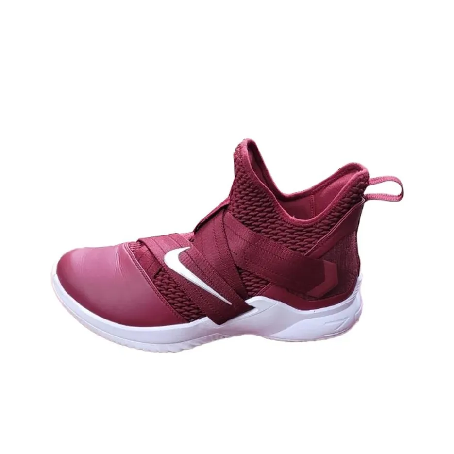 Nike LeBron Soldier 12 Противоскользящие Устойчивые к истиранию MID Баскетбольные кроссовки Мужские Розовый Красный