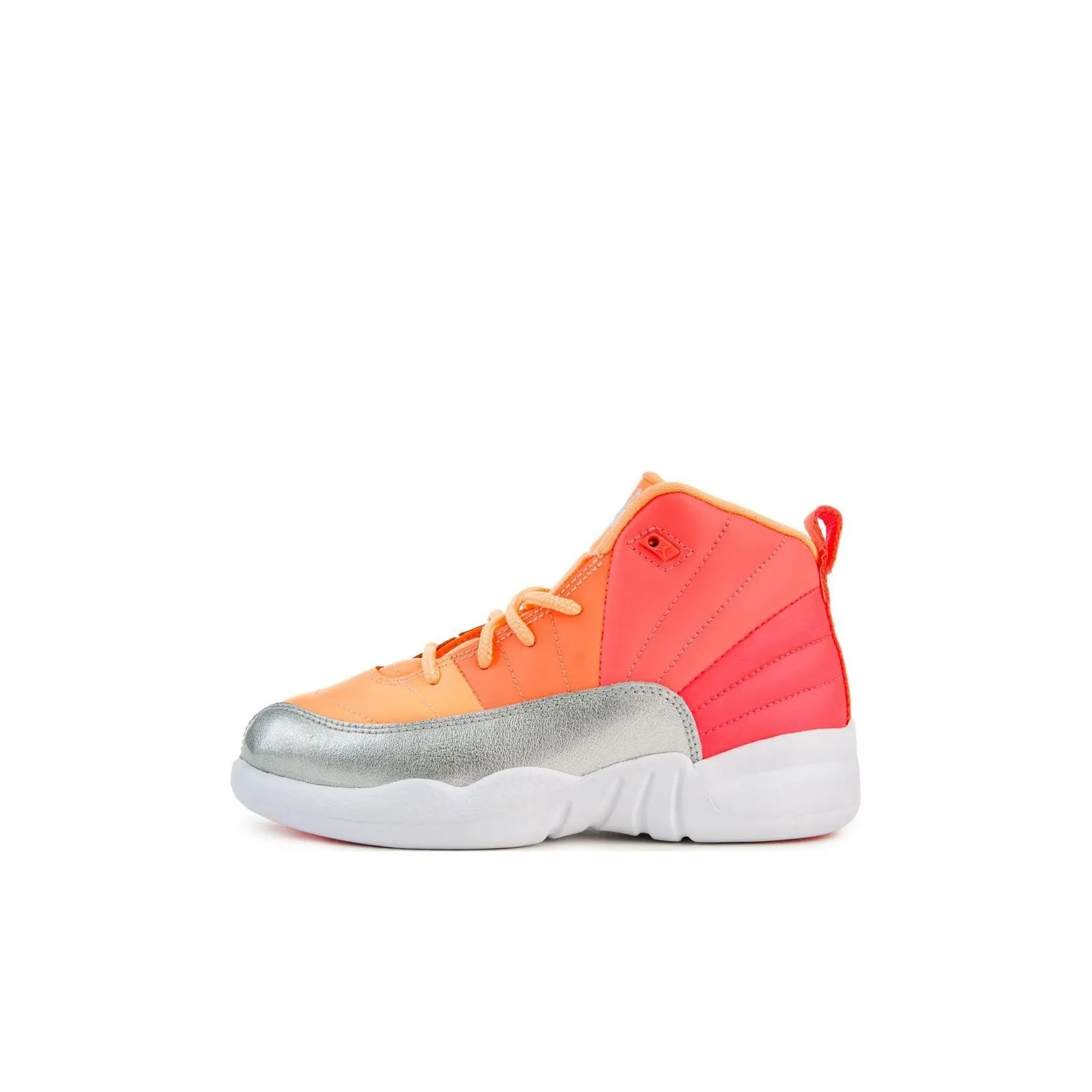 Jordan Air Джордан 12 Детские баскетбольные кроссовки Высокий Топ Race Розовый Белый Hot Вспышка Яркий Манго Закат Импульс Металлическое серебро Пре-школа