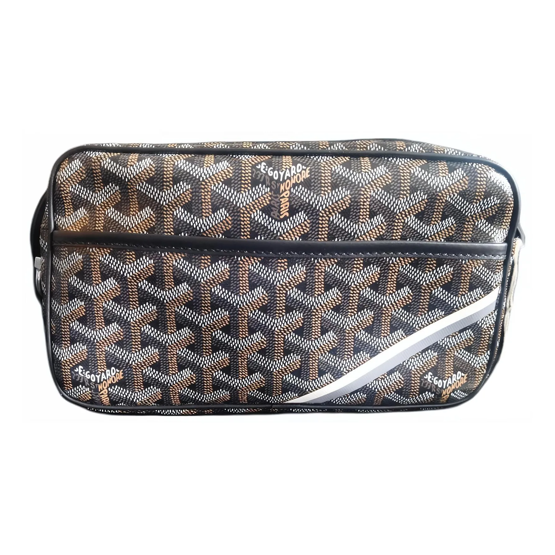 GOYARD Cap Vert Canvas With Leather Shoulder Bag, Crossbody Bag Unisex Black