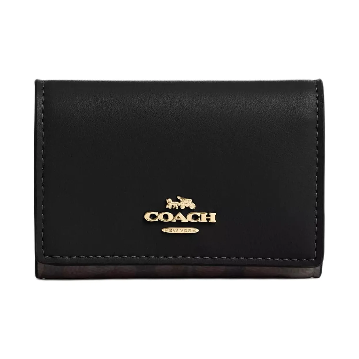 COACH Micro Leather Wallet Mini Women's Walnut & Black