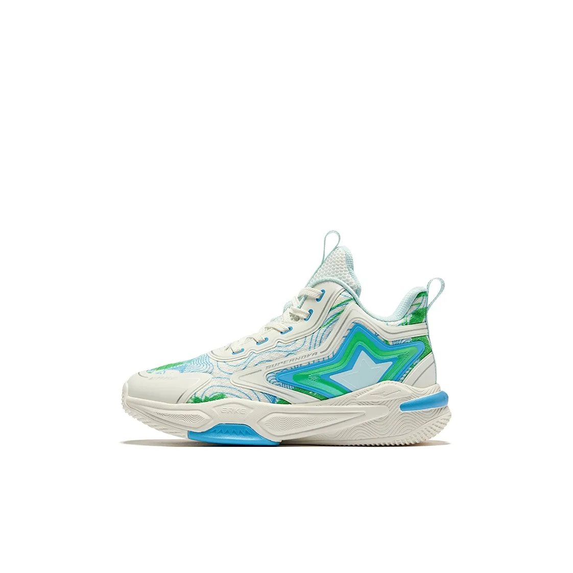 ERKE KIDS MID Топ Детские Баскетбольные Кроссовки Микрокристаллический Белый Pool Синий Детский