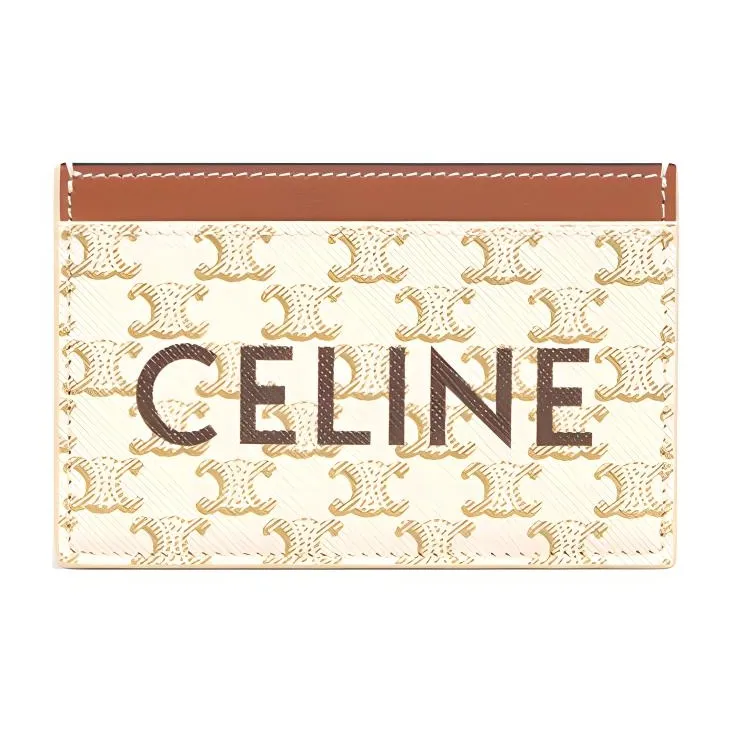 CELINE Холст с овчиной держатель для карт женский белый рыжевато-коричневый и конфетный