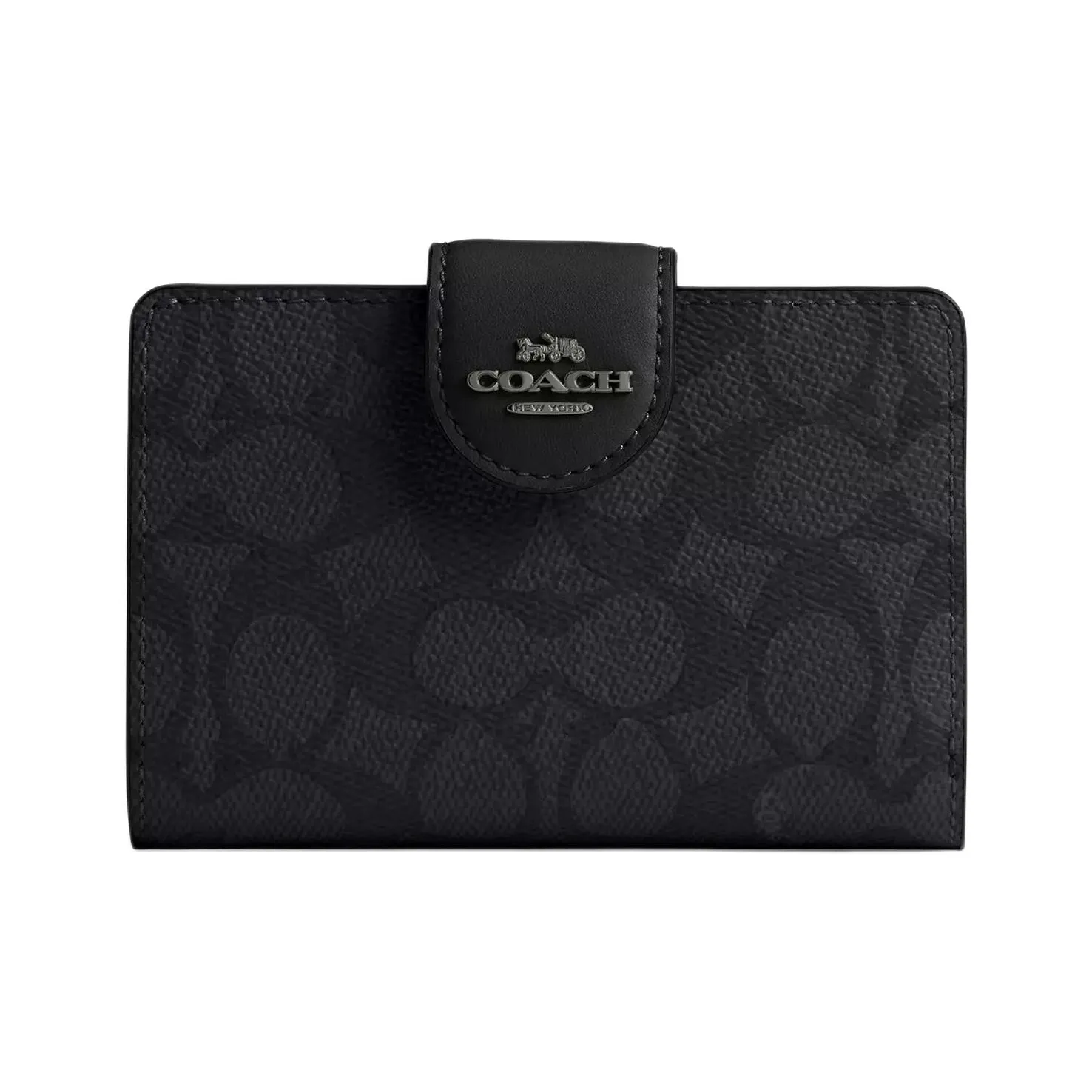 COACH SignatureCanvas High Quality Leather Wallet Medium Size Women's Charcoal & Black
