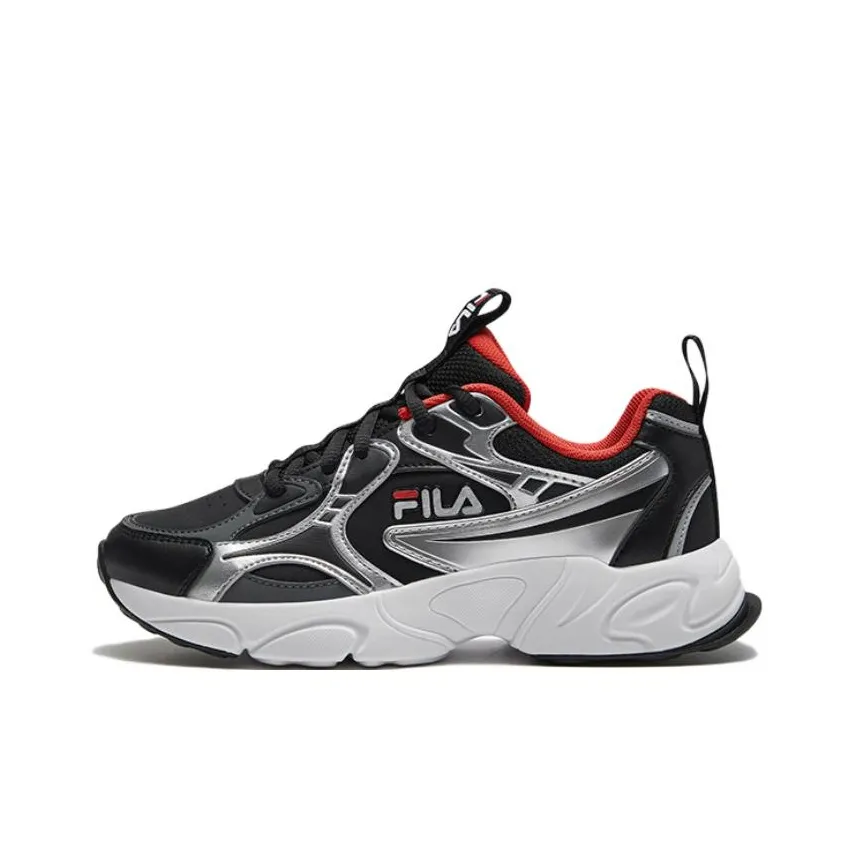 FILA KIDS Heritage FHT Cushioned Wear Resistant Lightweight Low Top Kids' Running Shoes Black Red Teenagers