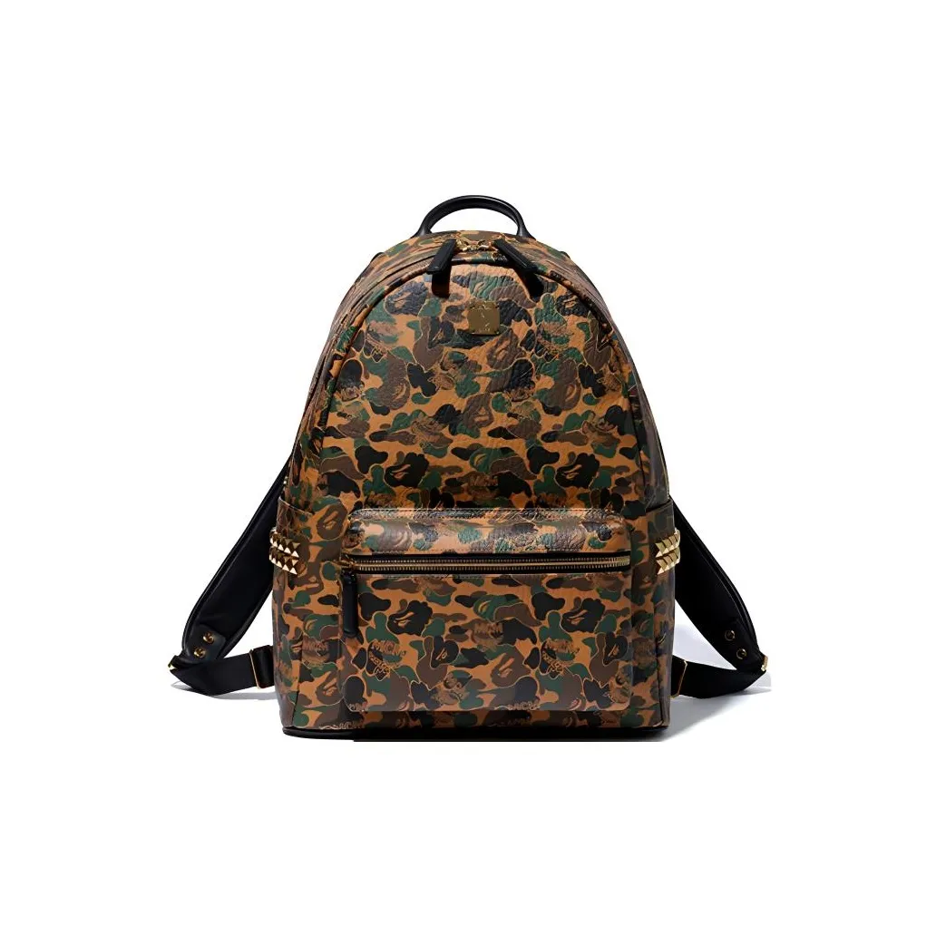 A BATHING APE MCM Collaboration Sheepskin Backpack Regular Unisex Black
