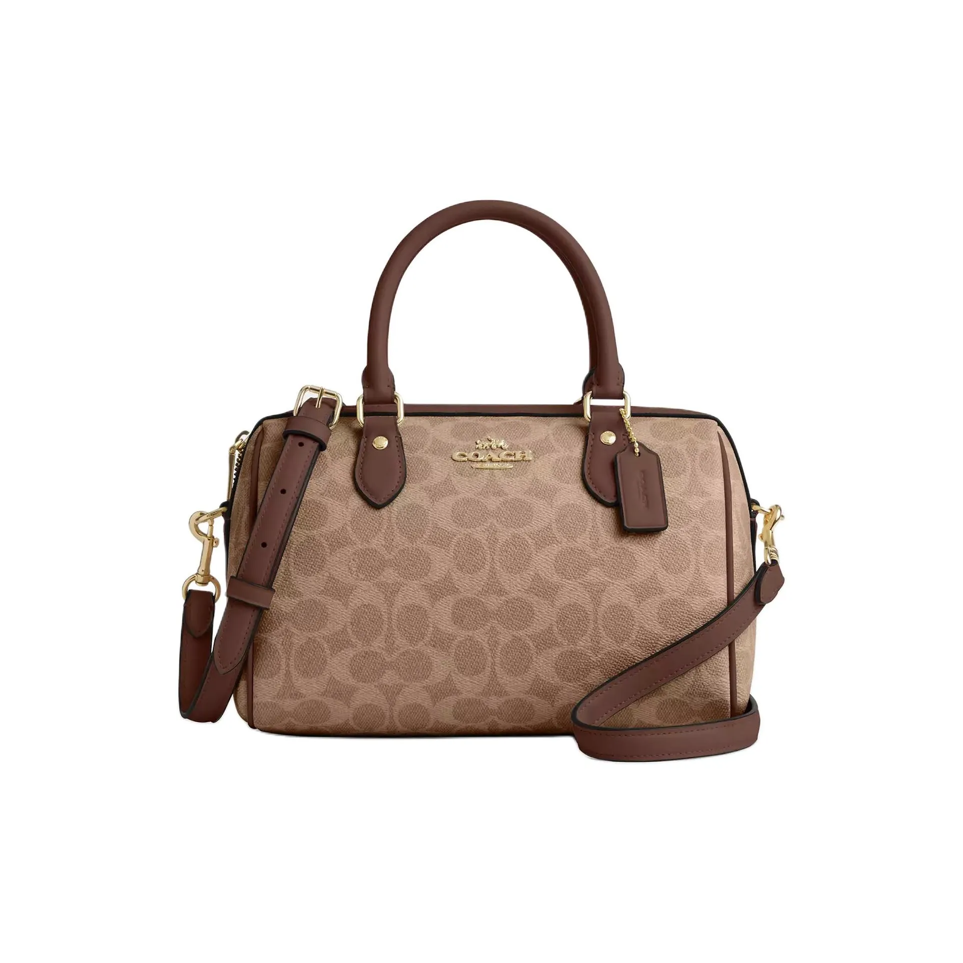 COACH Rowan Coated Canvas Shoulder Bag Crossbody Bag Handbag Medium Size Women's Tan And Brown
