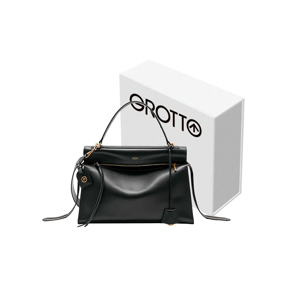 GROTTO Cow Leather Shoulder Bag Unisex Antique Gold/Bright Silver