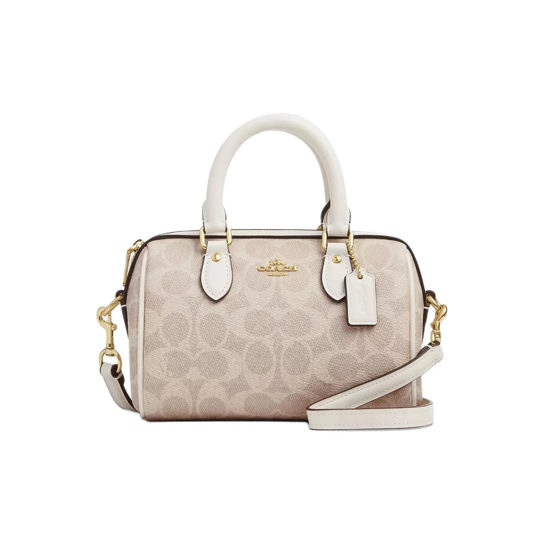 COACH Rowan Coated Canvas Shoulder Bag, Crossbody Bag, Handbag Mini Women's Sand Yellow & White