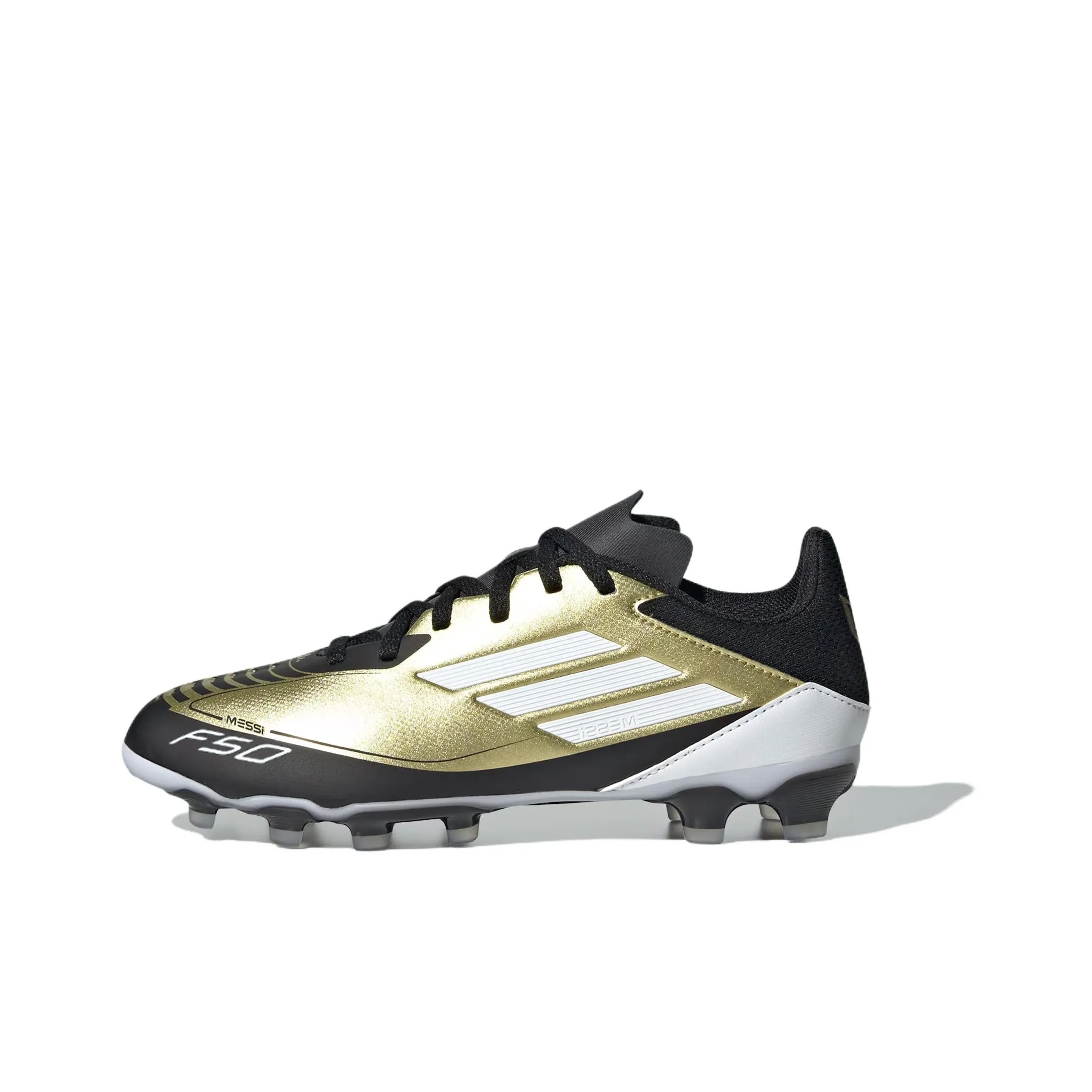 Adidas F50 League Slip-resistant Abrasion-resistant Low Top Детские футбольные бутсы Золото-черный и Белый