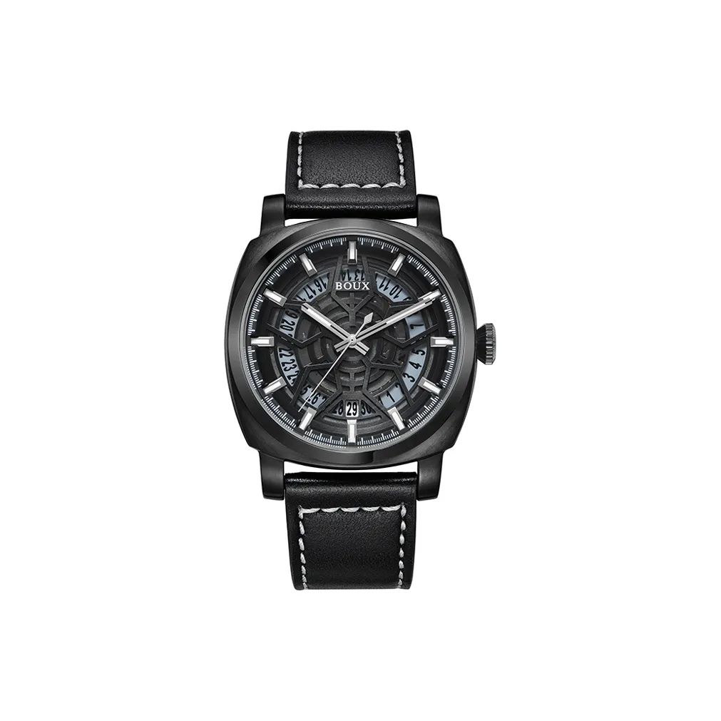 BOUX Galaxy Series Space Base Gull Automatic Mechanical Movement Cowhide Strap Watch Men's Watches Black Dial