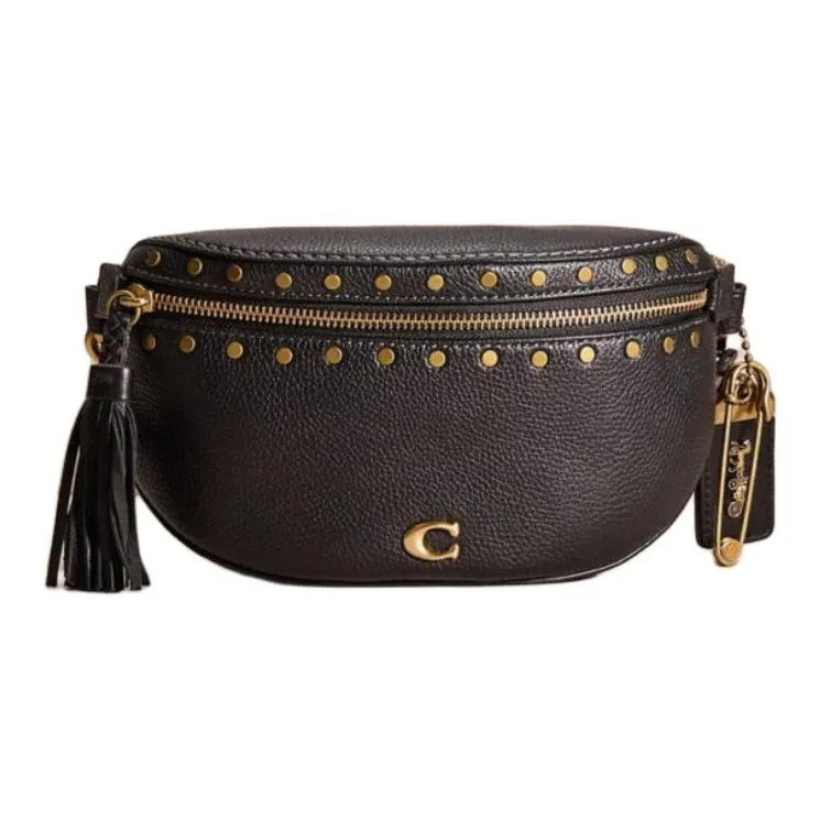 COACH Polished Pebble Leather Fanny Pack Small Size Unisex Black