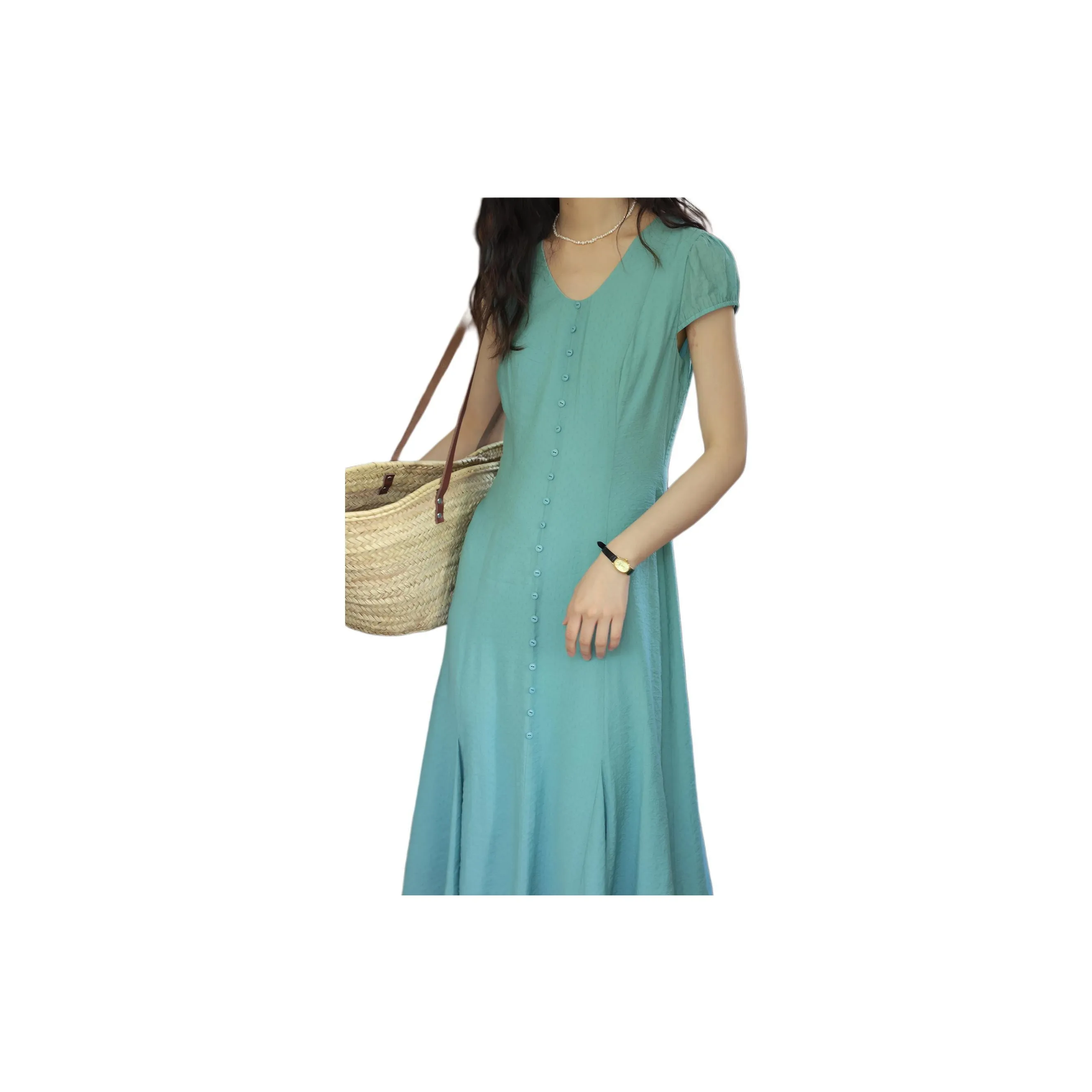 SOLIGHTER Short Sleeved Dress Women's Blue Bell Grass