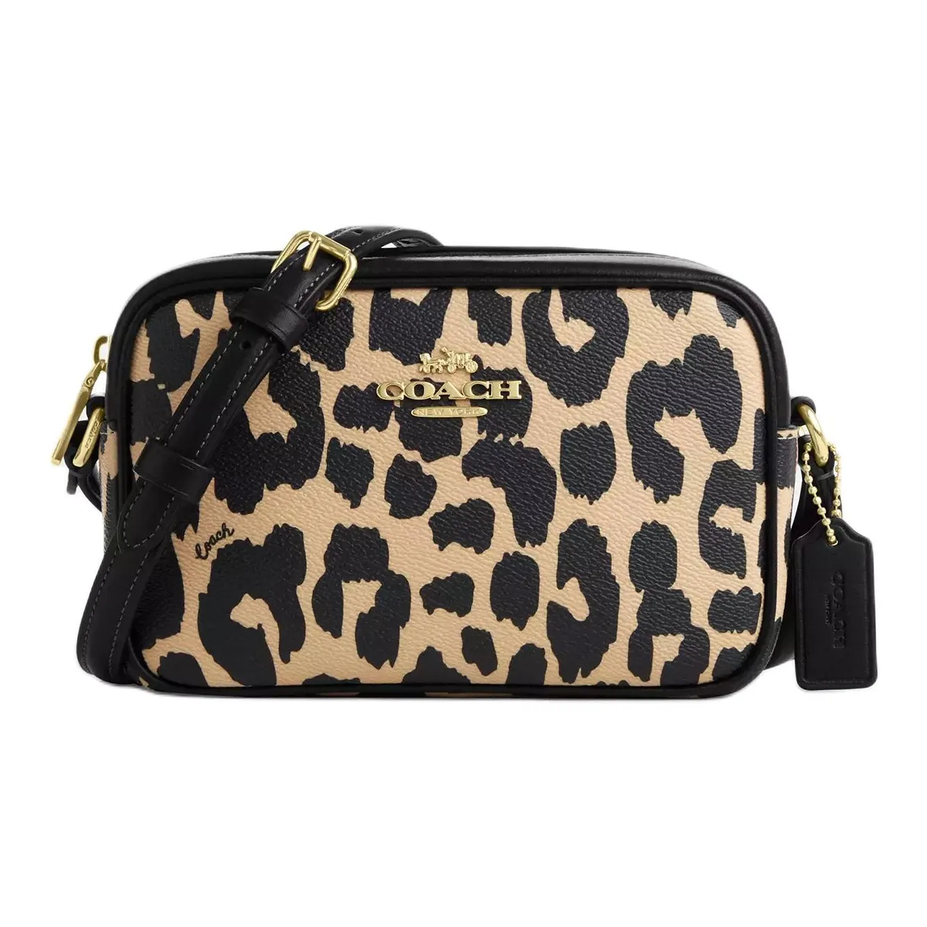 COACH Jamie Coated Canvas Camera Bag, Crossbody Bag, Shoulder Bag Mini Women's Leopard Print