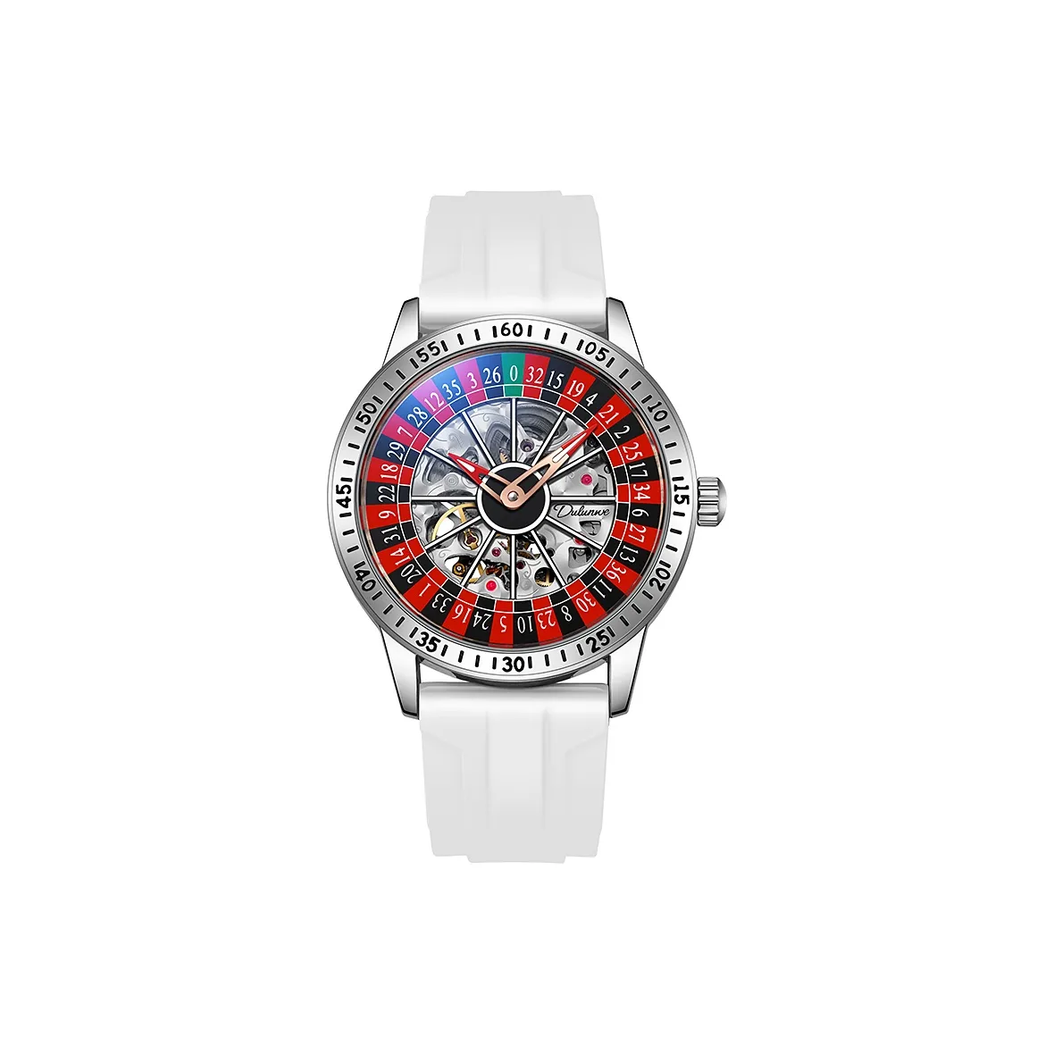 Dulunwe Automatic Mechanical Movement Silicone Strap Watch Men's Watches Cut-Out Dial