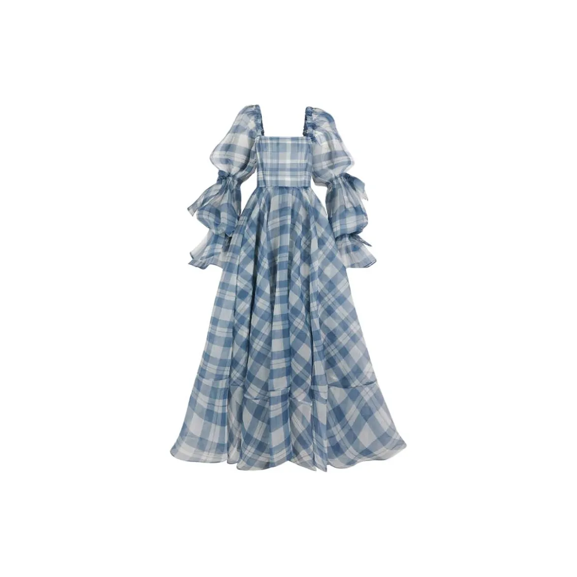 Selkie Collection Evening Dress Women's Navy Blue Bottom White Plaid Tea Towel Print