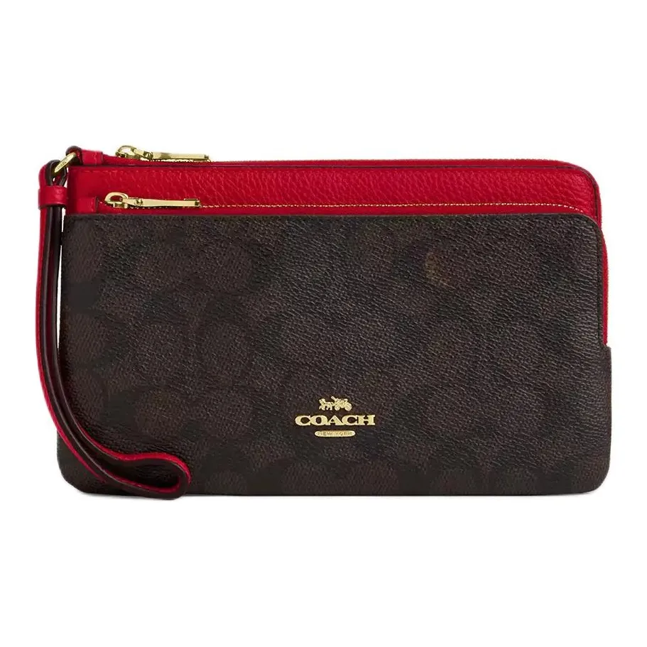 COACH Coated Canvas Wallet Trumpets Women's Walnut & Red