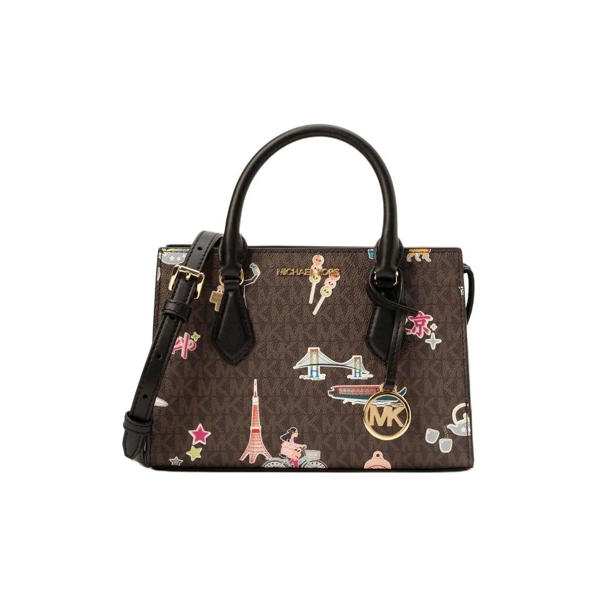 MICHAEL KORS Coated Canvas Tote Bag, Shopping Bag, Crossbody Bag, One Shoulder Handbag Trumpets Women's Brown