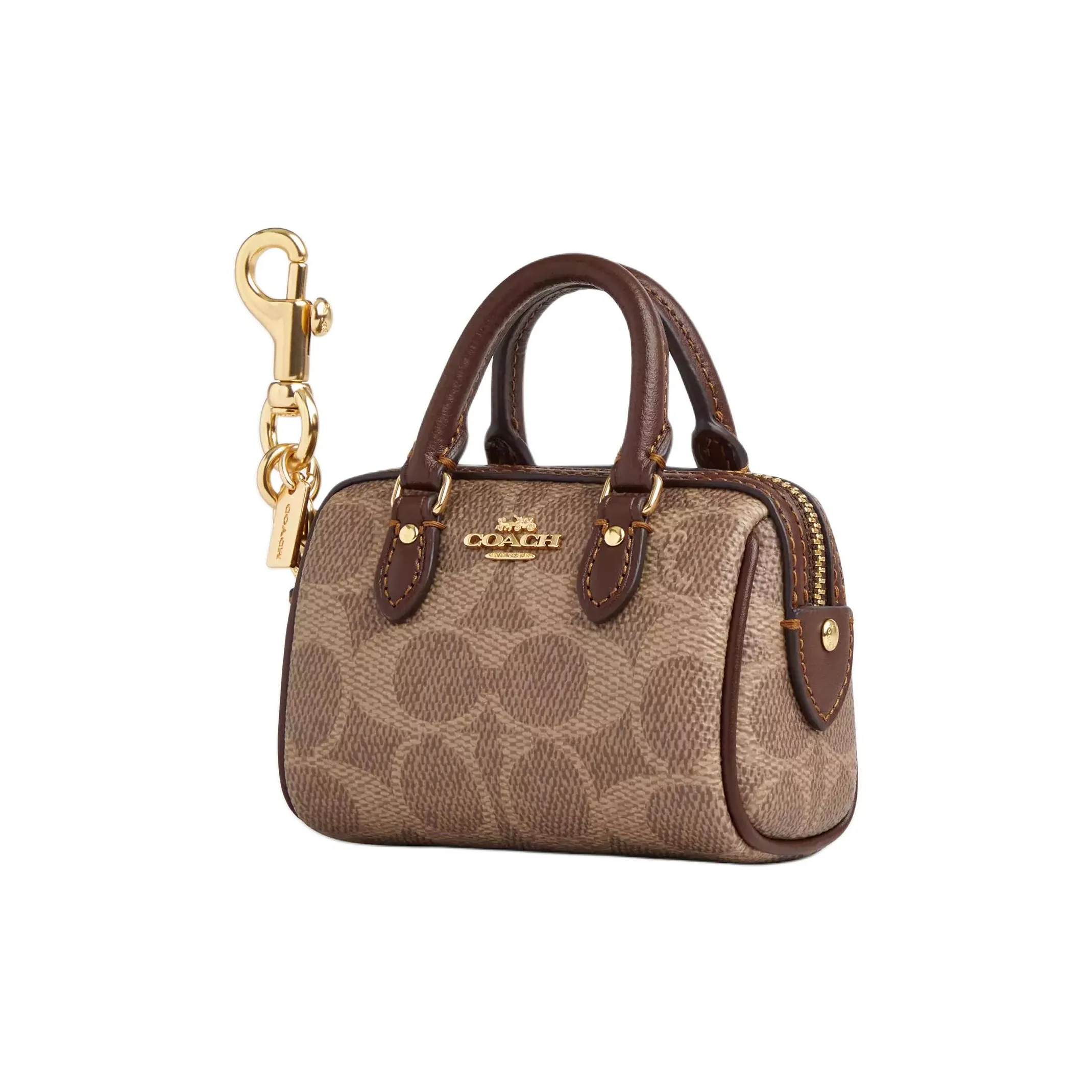 COACH Bag Charm Coated Canvas With Smooth Leather Bag Charm Bag Merch Mini Women
s Gold 
Tan 
Brown